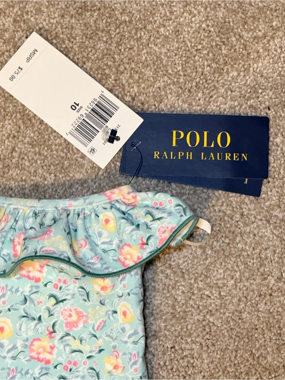 Polo Ralph Lauren Girls Size 10 Floral One Shoulder Swimsuit NWT $75